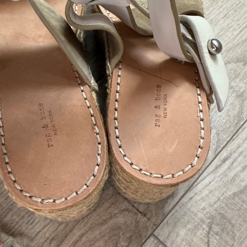New nwot Rag & bone August Suede And Leather Espadrille Sandals Taupe 37.5 7.5 - Picture 8 of 12